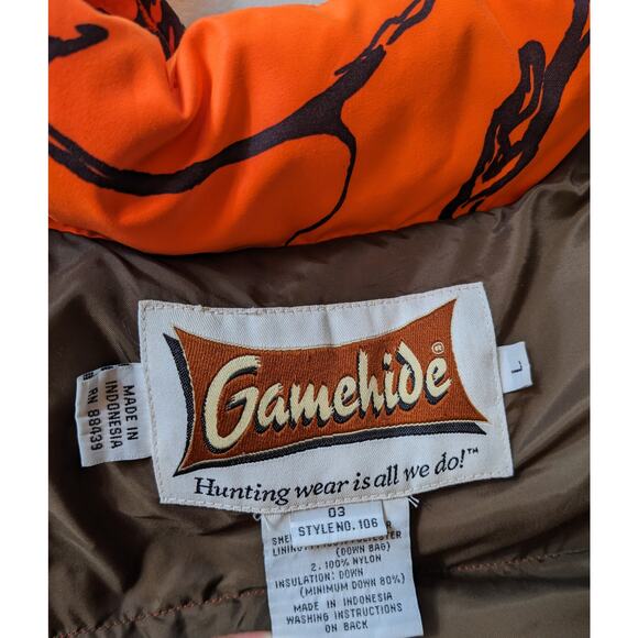 Gamehide Reversible Hunting Jacket Mens Large Brown Blaze Orange Camo Puffer - Picture 3 of 16
